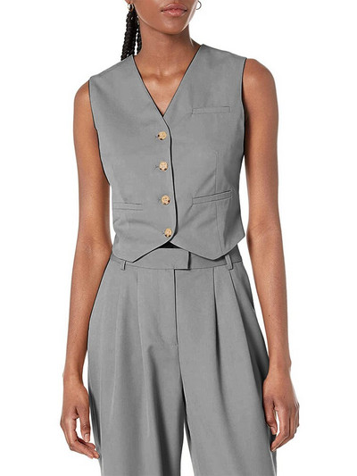 Γυναικείο φανελάκι Βαμβακερό λινό Αμάνικο παλτό με λαιμόκοψη σε V μονόστομο casual στολή εργασίας