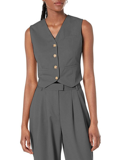 Γυναικείο φανελάκι Βαμβακερό λινό Αμάνικο παλτό με λαιμόκοψη σε V μονόστομο casual στολή εργασίας