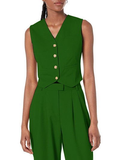 Γυναικείο φανελάκι Βαμβακερό λινό Αμάνικο παλτό με λαιμόκοψη σε V μονόστομο casual στολή εργασίας