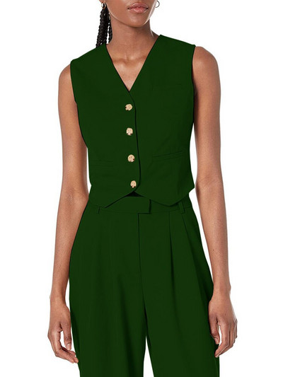 Γυναικείο φανελάκι Βαμβακερό λινό Αμάνικο παλτό με λαιμόκοψη σε V μονόστομο casual στολή εργασίας