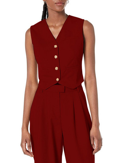 Γυναικείο φανελάκι Βαμβακερό λινό Αμάνικο παλτό με λαιμόκοψη σε V μονόστομο casual στολή εργασίας