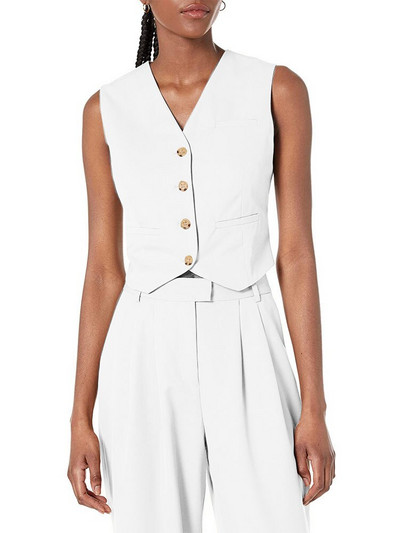 Γυναικείο φανελάκι Βαμβακερό λινό Αμάνικο παλτό με λαιμόκοψη σε V μονόστομο casual στολή εργασίας