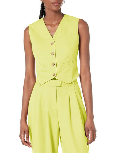 Γυναικείο φανελάκι Βαμβακερό λινό Αμάνικο παλτό με λαιμόκοψη σε V μονόστομο casual στολή εργασίας