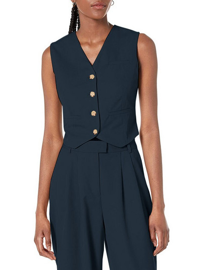 Γυναικείο φανελάκι Βαμβακερό λινό Αμάνικο παλτό με λαιμόκοψη σε V μονόστομο casual στολή εργασίας