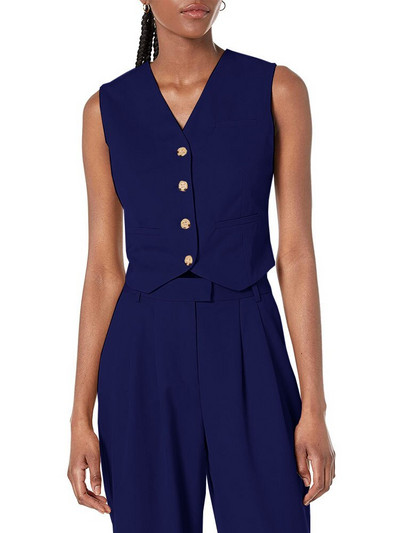 Γυναικείο φανελάκι Βαμβακερό λινό Αμάνικο παλτό με λαιμόκοψη σε V μονόστομο casual στολή εργασίας