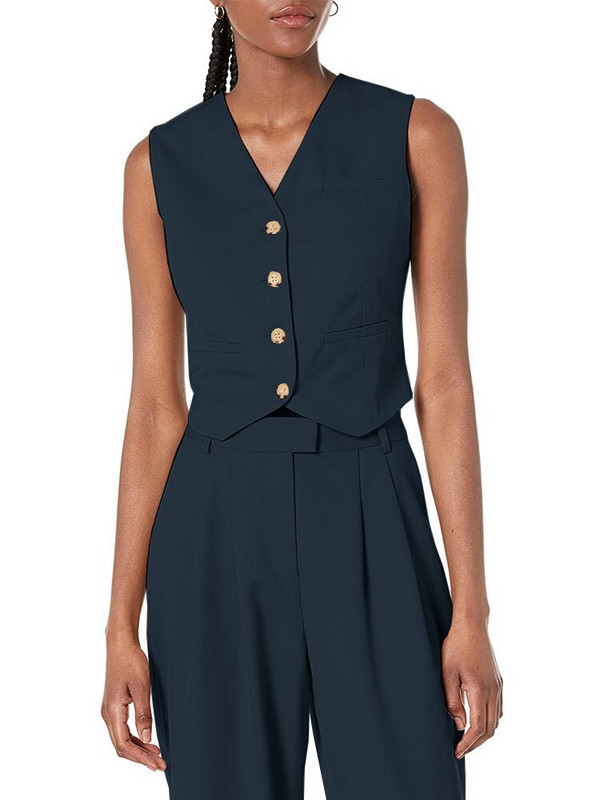 Γυναικείο φανελάκι Βαμβακερό λινό Αμάνικο παλτό με λαιμόκοψη σε V μονόστομο casual στολή εργασίας