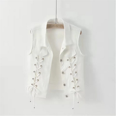 2022. gada jauna balta džinsa veste sievietēm Džinsi Veste Sieviešu ikdienas jaka bez piedurknēm Sieviešu veste ar vienrindu kabatu S-5XL