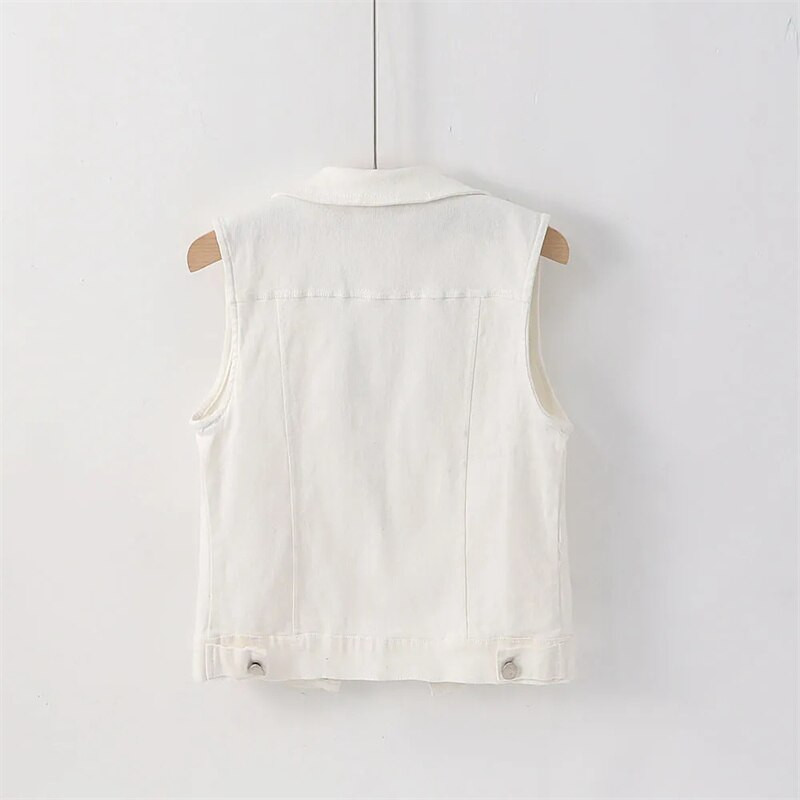 2022. gada jauna balta džinsa veste sievietēm Džinsi Veste Sieviešu ikdienas jaka bez piedurknēm Sieviešu veste ar vienrindu kabatu S-5XL