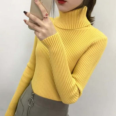 Rudens ziemas džemperis sievietēm ar augstu kakla izgriezumu, tievs džemperis Trikotāžas apģērbs Kašmira džemperi Sieviešu balti topi Modes džemperis