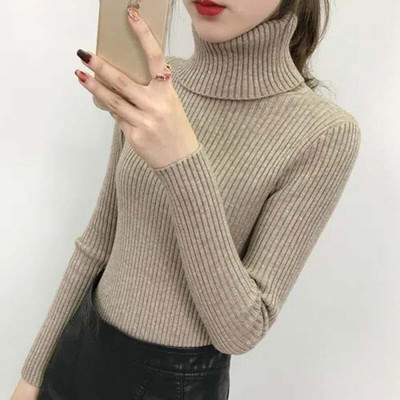 Rudens ziemas džemperis sievietēm ar augstu kakla izgriezumu, tievs džemperis Trikotāžas apģērbs Kašmira džemperi Sieviešu balti topi Modes džemperis