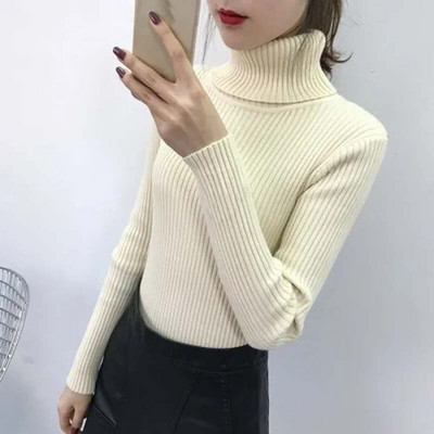 Rudens ziemas džemperis sievietēm ar augstu kakla izgriezumu, tievs džemperis Trikotāžas apģērbs Kašmira džemperi Sieviešu balti topi Modes džemperis