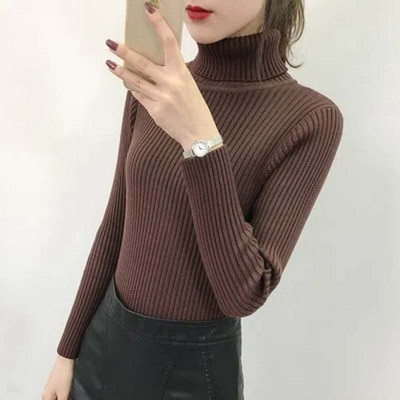 Rudens ziemas džemperis sievietēm ar augstu kakla izgriezumu, tievs džemperis Trikotāžas apģērbs Kašmira džemperi Sieviešu balti topi Modes džemperis