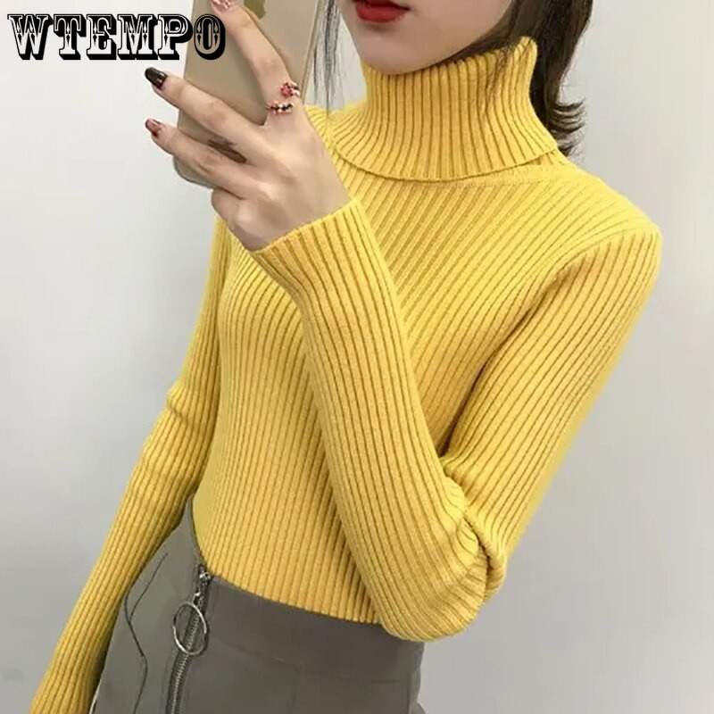Rudens ziemas džemperis sievietēm ar augstu kakla izgriezumu, tievs džemperis Trikotāžas apģērbs Kašmira džemperi Sieviešu balti topi Modes džemperis