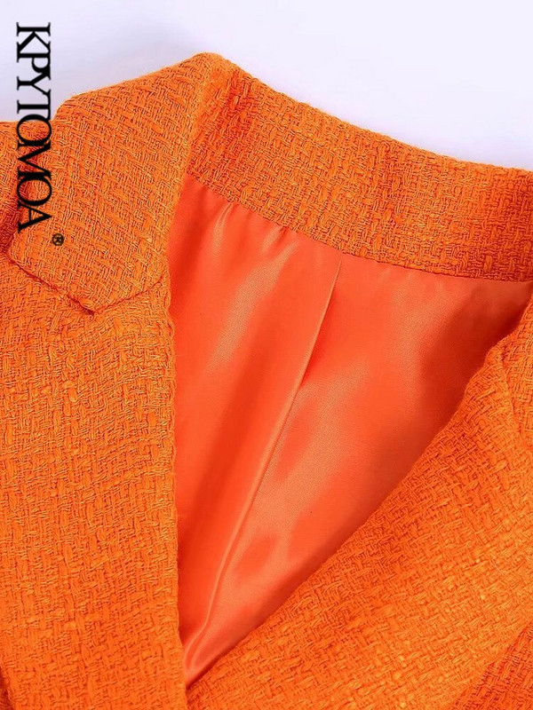 KPYTOMOA Ženska modna prednja dugmad Skraćeni prsluk od tvida Vintage ovratnik na rever Ženska gornja odjeća bez rukava Chic Topovi