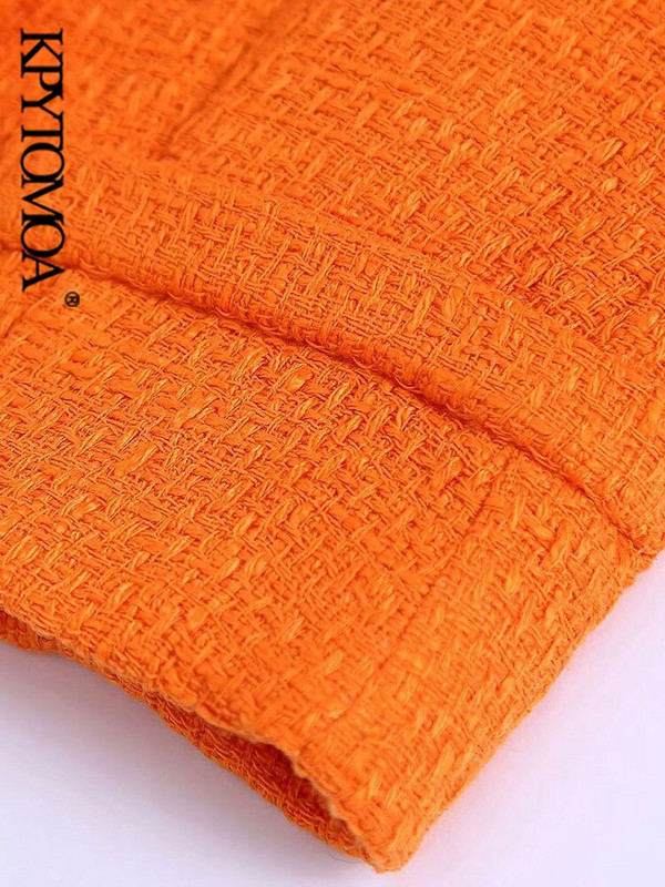 KPYTOMOA Ženska modna prednja dugmad Skraćeni prsluk od tvida Vintage ovratnik na rever Ženska gornja odjeća bez rukava Chic Topovi