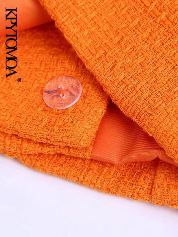 KPYTOMOA Ženska modna prednja dugmad Skraćeni prsluk od tvida Vintage ovratnik na rever Ženska gornja odjeća bez rukava Chic Topovi