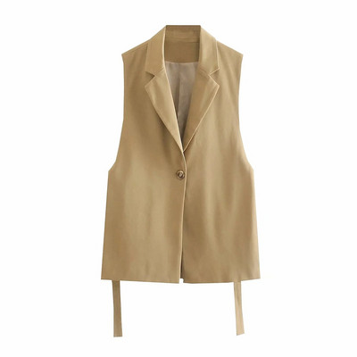 Sieviešu veste ar vienu pogu, xikom 2021. gada vasara, sieviešu gadījuma rakstura haki, sānu griezums, V kakla veste, sieviešu elegants tops