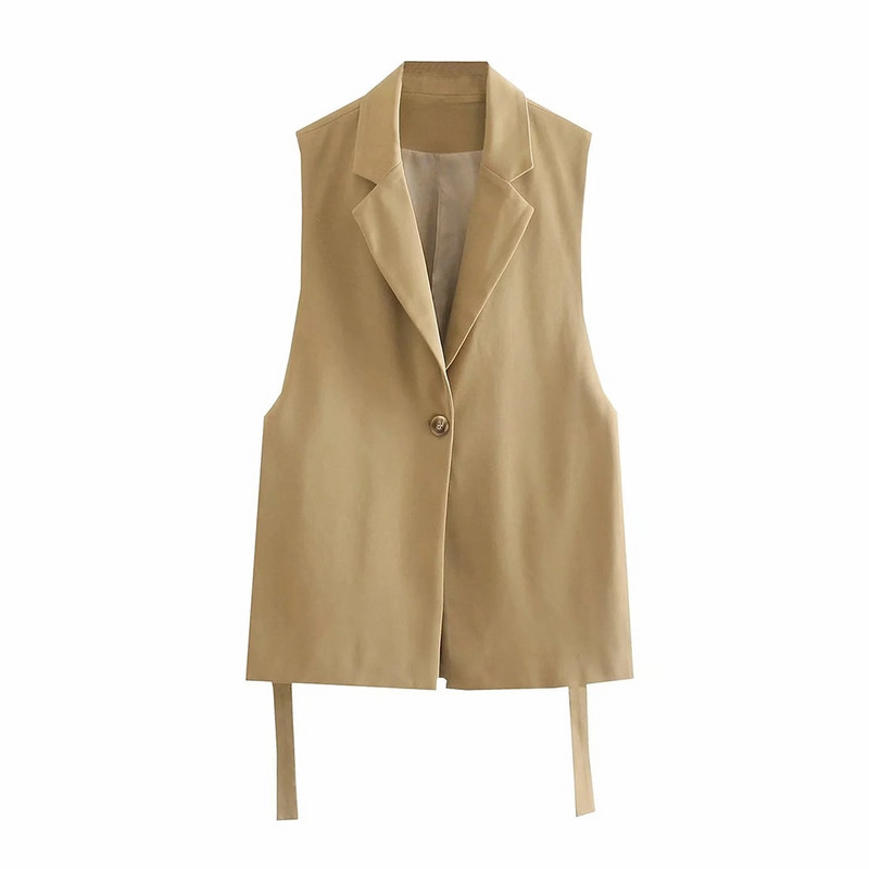 Sieviešu veste ar vienu pogu, xikom 2021. gada vasara, sieviešu gadījuma rakstura haki, sānu griezums, V kakla veste, sieviešu elegants tops