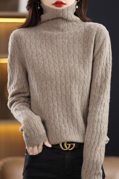 Džemper od kašmira Ženski pleteni džemperi 100% merino vuna dolčevita pulover dugih rukava Jesen Zimska odjeća Vintage džemper