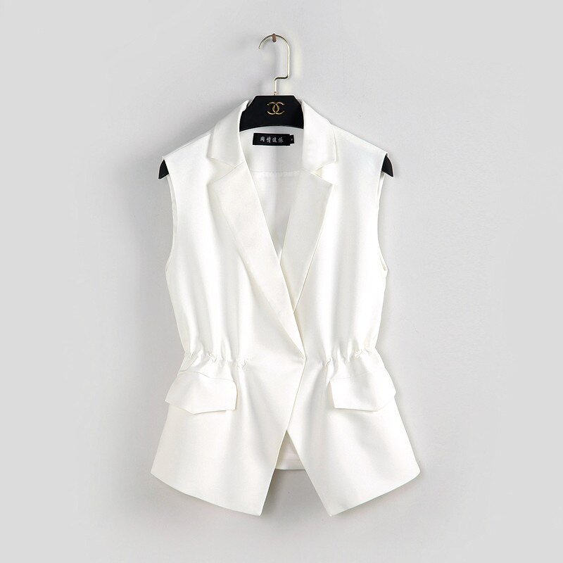 M-3XL Νέο Γυναικείο κοστούμι μόδας OL Γιλέκο κοντό στυλ Ελαστική μέση λεπτή Κομψό γραφείο μεγάλου μεγέθους Γυναικεία μπλουζάκια Μαύρα λευκά μπουφάν