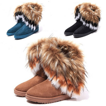 Γυναικείες γούνινες μπότες Γυναικείες χειμερινές ζεστές μπότες για γυναικεία παπούτσια Snow Style Round-toe Slip On Female Flock Snow Boot Γυναικεία παπούτσια