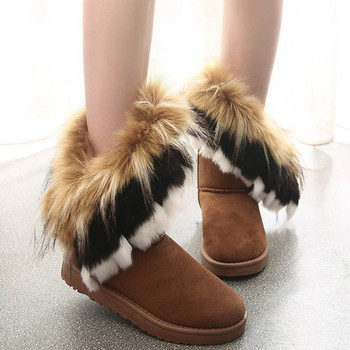 Γυναικείες γούνινες μπότες Γυναικείες χειμερινές ζεστές μπότες για γυναικεία παπούτσια Snow Style Round-toe Slip On Female Flock Snow Boot Γυναικεία παπούτσια