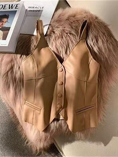 Γιλέκα Γυναικεία Κορεάτικη μόδα Streetwear Crop Αμάνικα Εξωτερικά ρούχα Φθινοπωρινό ασύμμετρο πάρτι Unisex Κορεάτικο στυλ Γυναικεία κορίτσια Y6977