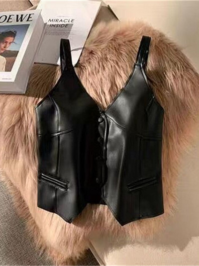 Γιλέκα Γυναικεία Κορεάτικη μόδα Streetwear Crop Αμάνικα Εξωτερικά ρούχα Φθινοπωρινό ασύμμετρο πάρτι Unisex Κορεάτικο στυλ Γυναικεία κορίτσια Y6977