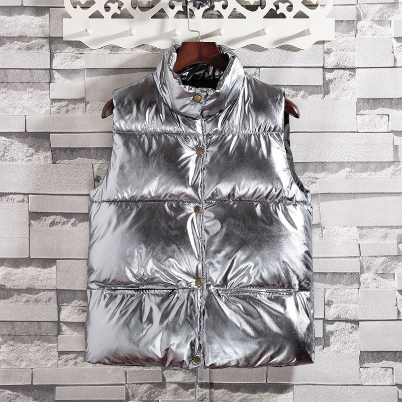 Br New Zlatno srebrna ženska zimska jakna bez rukava par modela donji pamučni prsluk ženski i muški prsluk Chaleco hombre y mujer