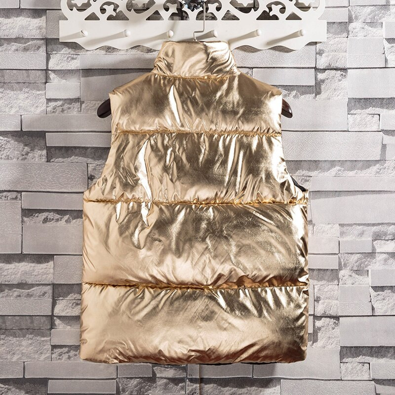 Br New Zlatno srebrna ženska zimska jakna bez rukava par modela donji pamučni prsluk ženski i muški prsluk Chaleco hombre y mujer