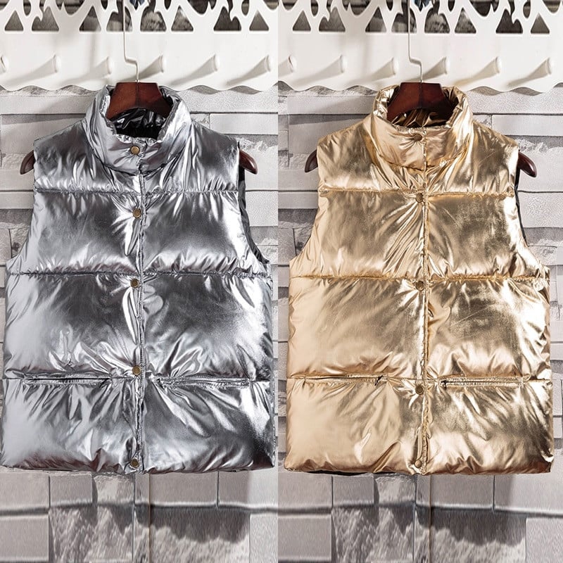 Br New Zlatno srebrna ženska zimska jakna bez rukava par modela donji pamučni prsluk ženski i muški prsluk Chaleco hombre y mujer