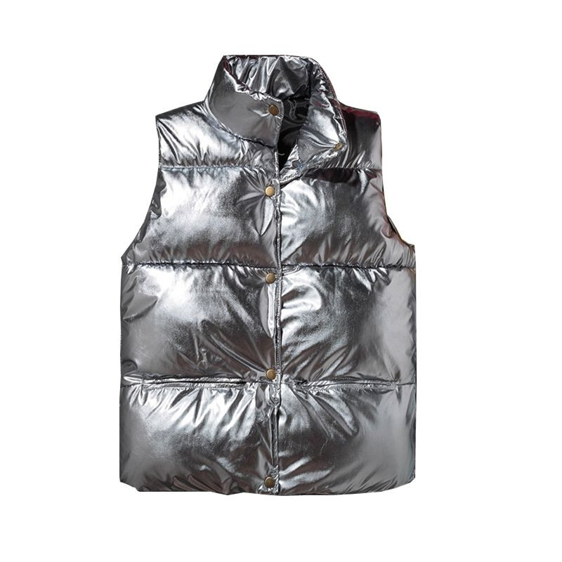 Br New Zlatno srebrna ženska zimska jakna bez rukava par modela donji pamučni prsluk ženski i muški prsluk Chaleco hombre y mujer