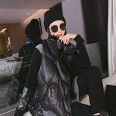 2022 Φθινόπωρο Χειμώνας πουπουλένιο βαμβακερό γιλέκο Γυναικείο γιλέκο με όρθιο γιακά με αγκράφα με φερμουάρ Κορδέλα μαύρο αμάνικο γιλέκο