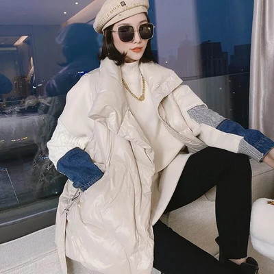 2022 Φθινόπωρο Χειμώνας πουπουλένιο βαμβακερό γιλέκο Γυναικείο γιλέκο με όρθιο γιακά με αγκράφα με φερμουάρ Κορδέλα μαύρο αμάνικο γιλέκο