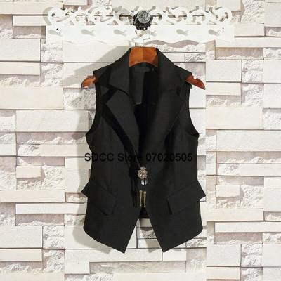 Γυναικείο γιλέκο Vintage αμάνικο σακάκι πέτο Μόδα casual μαύρο παλτό Jaqueta Feminina