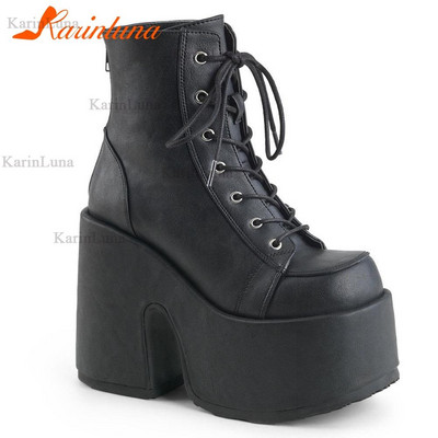 Σχεδιασμός μάρκας Cool Block Μεγάλης ποιότητας Μεγάλο μέγεθος 43 Γοτθικού στιλ Πλατφόρμα Γυναικείες μπότες Μόδα Casual άνετα γυναικεία παπούτσια Μπότες αστραγάλου