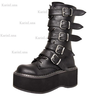 Σχεδιασμός μάρκας Cool Block Μεγάλης ποιότητας Μεγάλο μέγεθος 43 Γοτθικού στιλ Πλατφόρμα Γυναικείες μπότες Μόδα Casual άνετα γυναικεία παπούτσια Μπότες αστραγάλου