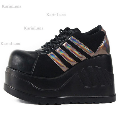 Σχεδιασμός μάρκας Cool Block Μεγάλης ποιότητας Μεγάλο μέγεθος 43 Γοτθικού στιλ Πλατφόρμα Γυναικείες μπότες Μόδα Casual άνετα γυναικεία παπούτσια Μπότες αστραγάλου