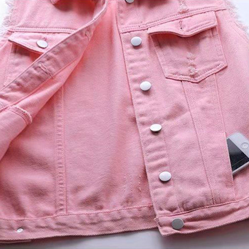 Konfektes krāsas džinsa veste sievietēm 2021. gada pavasara un rudens jaunā stila korejiešu versija neapstrādātas malas jakas vestes sievietēm