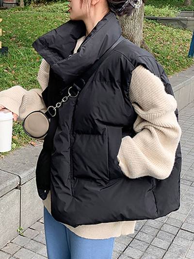 Prsluk pufer jakna Ženske zimske tople prsluci Ženski samostojeći ovratnik Modni kaput Ženski labavi oversize Outwear Colete Feminino