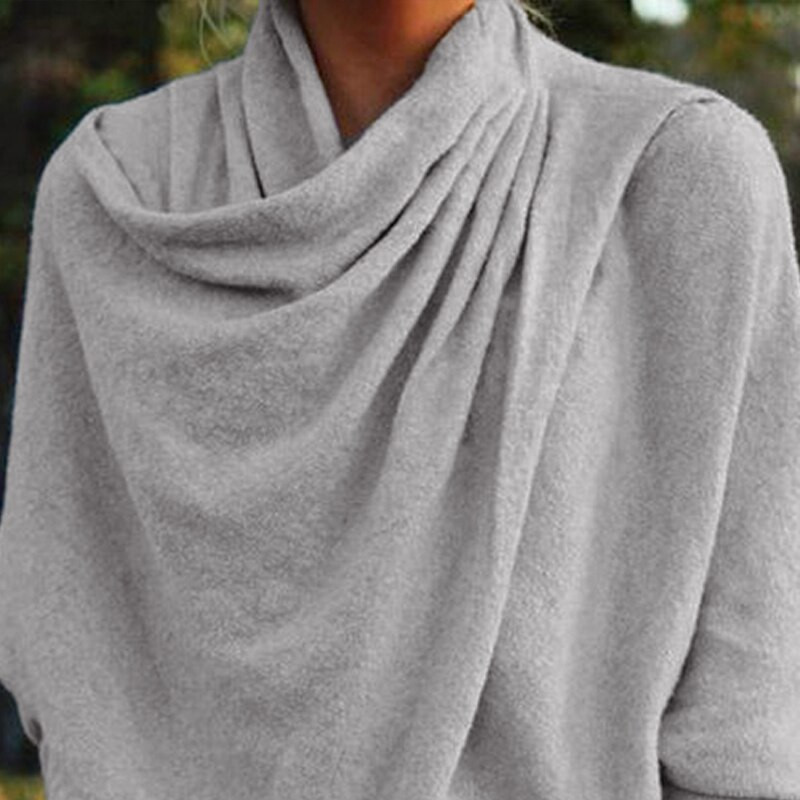 Női Vintage tömör hosszú ujjú szabálytalan redős ing Őszi alkalmi hosszú ujjú pulóver felsők Női új divatos ingázási ing