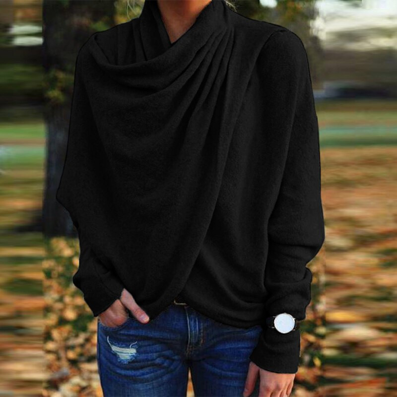 Női Vintage tömör hosszú ujjú szabálytalan redős ing Őszi alkalmi hosszú ujjú pulóver felsők Női új divatos ingázási ing
