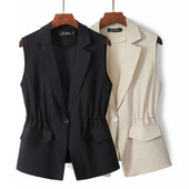 Klasični ženski kratki blejzer prsluk Elegantni uredski ženski kaput Ženski prsluk Ležerna odijela Jakna bez rukava Gornja odjeća s džepovima E19