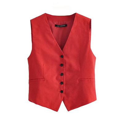 T MODA 2022 sieviešu elegants ielas apģērbs bez piedurknēm, īss uzvalks, sieviešu veste ar plānu V veida kakla izgriezumu, vienrindas žakete