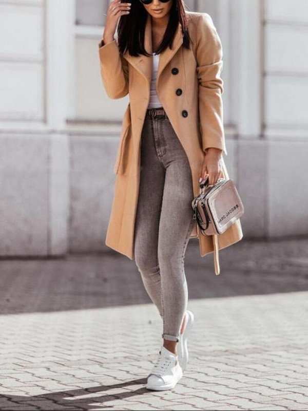 Univerzális kabát női koreai divat 2022 őszi gombos elülső öves kabát alkalmi elegáns, nagy méretű kötött kabát