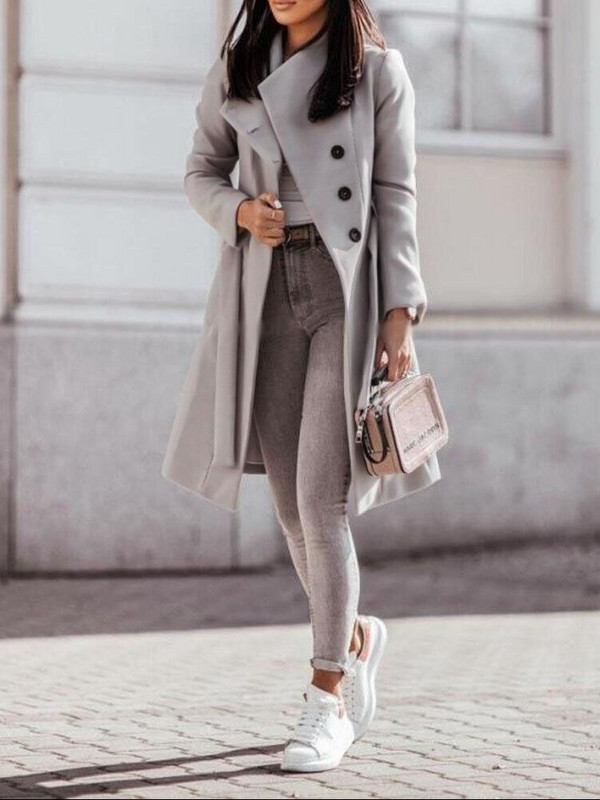 Univerzális kabát női koreai divat 2022 őszi gombos elülső öves kabát alkalmi elegáns, nagy méretű kötött kabát