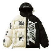 Vīriešu ziemas parka jaka ar kapuci Yin Yang Skeleton Print Streetwear Lielizmēra mētelis Harajuku Brīvs Biezs Silts Virsdrēbes Unisex 2021