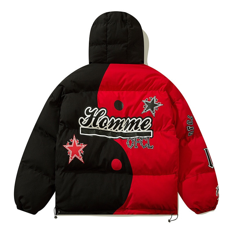 Vīriešu ziemas parka jaka ar kapuci Yin Yang Skeleton Print Streetwear Lielizmēra mētelis Harajuku Brīvs Biezs Silts Virsdrēbes Unisex 2021