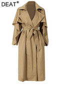 DEAT Fashion γυναικεία καμπαρντίνα Νέο πέτο Χαλαρή δαντέλα μέση με μακρυμάνικο πλεκτό βολάν Tide Windbreaker Φθινόπωρο 2022 7I2701