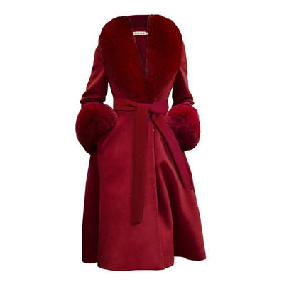 Vilnas mētelis sieviešu rudens ziema jauns izšūšanas atloks Divrindu mežģīnes garš mētelis Temperaments modes ceļojumi ZM246